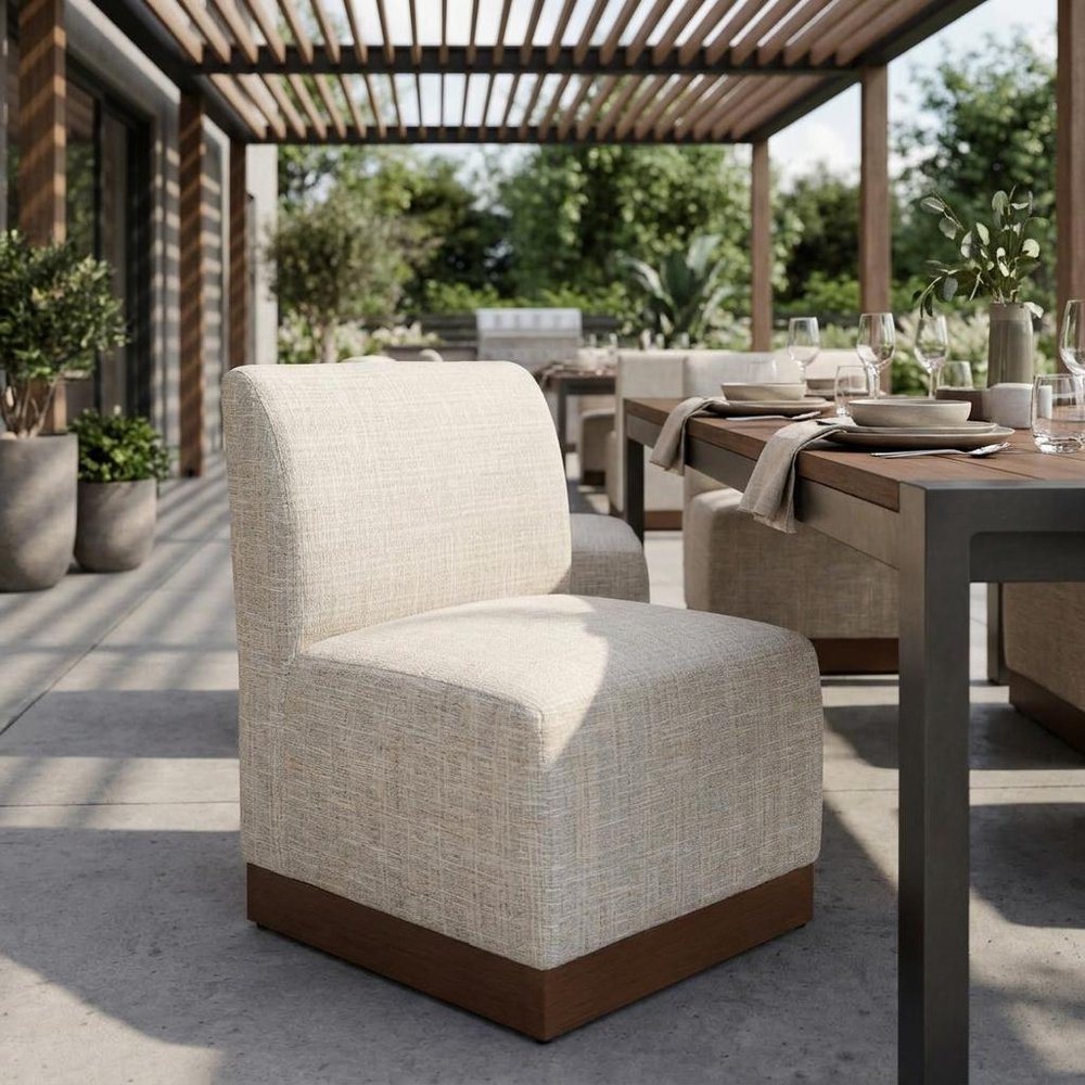 24" Beige Aluminum Outdoor Accent Chair