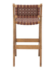 Set of Two 29" Brown Leather And Solid Wood Low Back Bar Height Bar Chairs