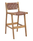 Set of Two 29" Brown Leather And Solid Wood Low Back Bar Height Bar Chairs