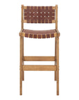 Set of Two 29" Brown Leather And Solid Wood Low Back Bar Height Bar Chairs