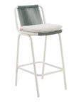 Set of Two White and Green Woven Back And Aluminum Counter Height Bar Chairs