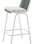 Set of Two White and Green Woven Back And Aluminum Counter Height Bar Chairs