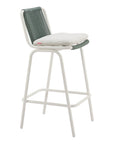 Set of Two White and Green Woven Back And Aluminum Counter Height Bar Chairs