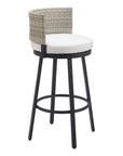 31" Black Natural And White Woven Aluminum And Rattan Low Back Outdoor Bar Height Chair