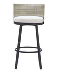 31" Black Natural And White Woven Aluminum And Rattan Low Back Outdoor Bar Height Chair