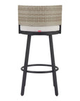 31" Black Natural And White Woven Aluminum And Rattan Low Back Outdoor Bar Height Chair