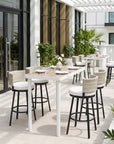31" Black Natural And White Woven Aluminum And Rattan Low Back Outdoor Bar Height Chair