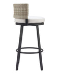 31" Black Natural And White Woven Aluminum And Rattan Low Back Outdoor Bar Height Chair