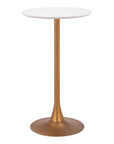 24" White and Gold Wood and Steel Rounded Bar Table