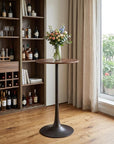 24" Brown and Black Wood and Steel Rounded Bar Table