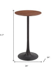 24" Brown and Black Wood and Steel Rounded Bar Table