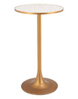 24" Beige and Gold Faux Terrazzo and Steel Rounded Bar Table