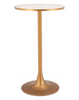 24" Beige and Gold Faux Terrazzo and Steel Rounded Bar Table