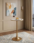 24" Beige and Gold Faux Terrazzo and Steel Rounded Bar Table