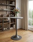 24" Gray and Black Faux Terrazzo and Steel Rounded Bar Table