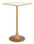 24" Beige and Gold Faux Terrazzo and Steel Square Bar Table