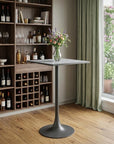 24" Gray and Black Faux Terrazzo and Steel Square Bar Table