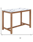 48" White and Natural Faux Marble and Solid Wood Rectangular Bar Table