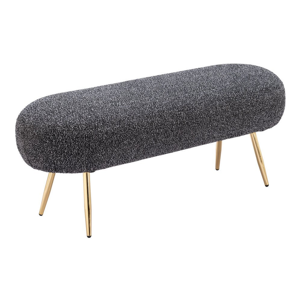 48" Black And Gold Velvet And Steel Upholstered Bench
