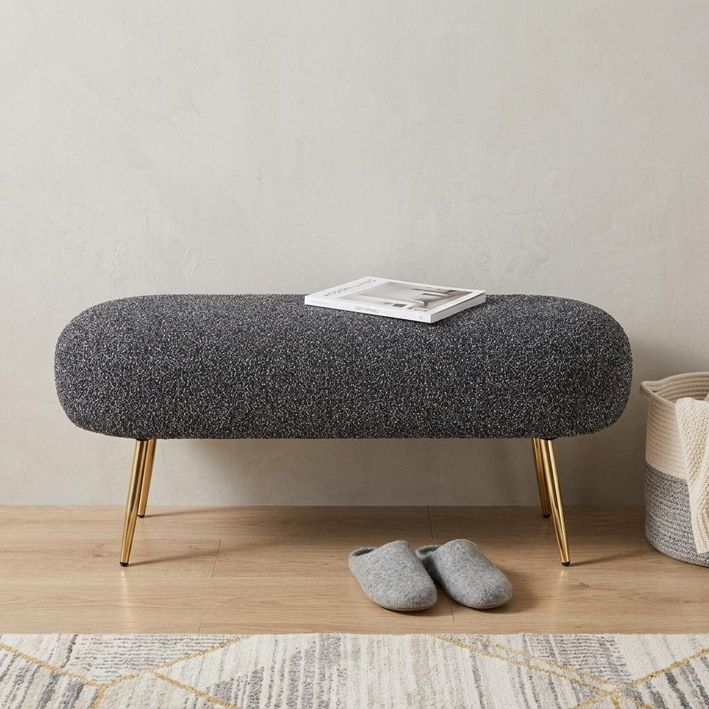 48" Black And Gold Velvet And Steel Upholstered Bench