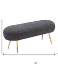 48" Black And Gold Velvet And Steel Upholstered Bench