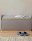 48" Gray And Gold Fabric Upholstered Storage Bench With Flip Top