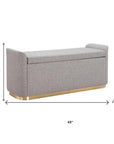 48" Gray And Gold Fabric Upholstered Storage Bench With Flip Top