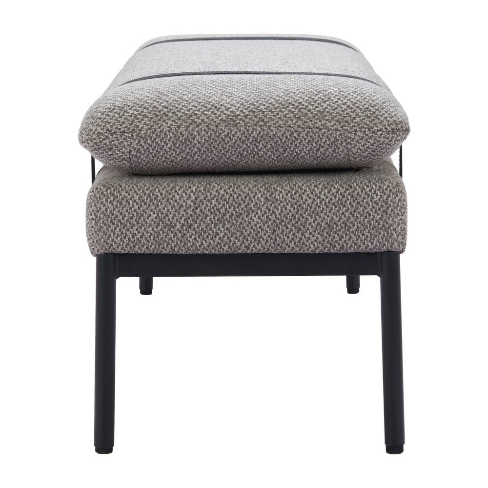 48" Gray And Black Fabric And Steel Upholstered Bench
