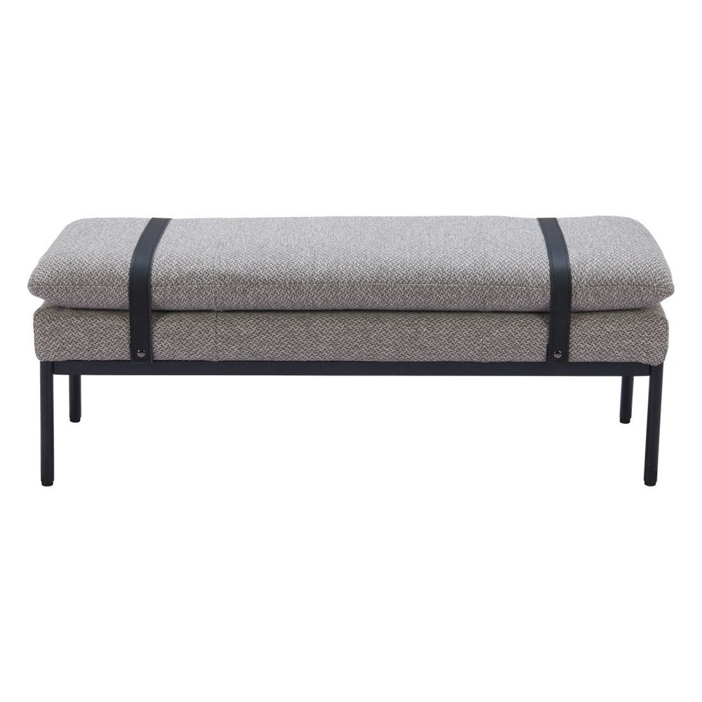 48" Gray And Black Fabric And Steel Upholstered Bench