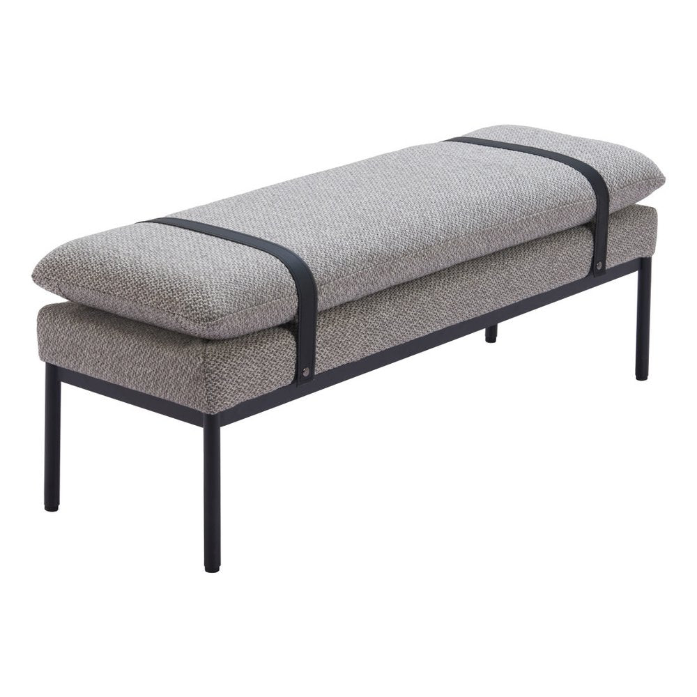 48" Gray And Black Fabric And Steel Upholstered Bench