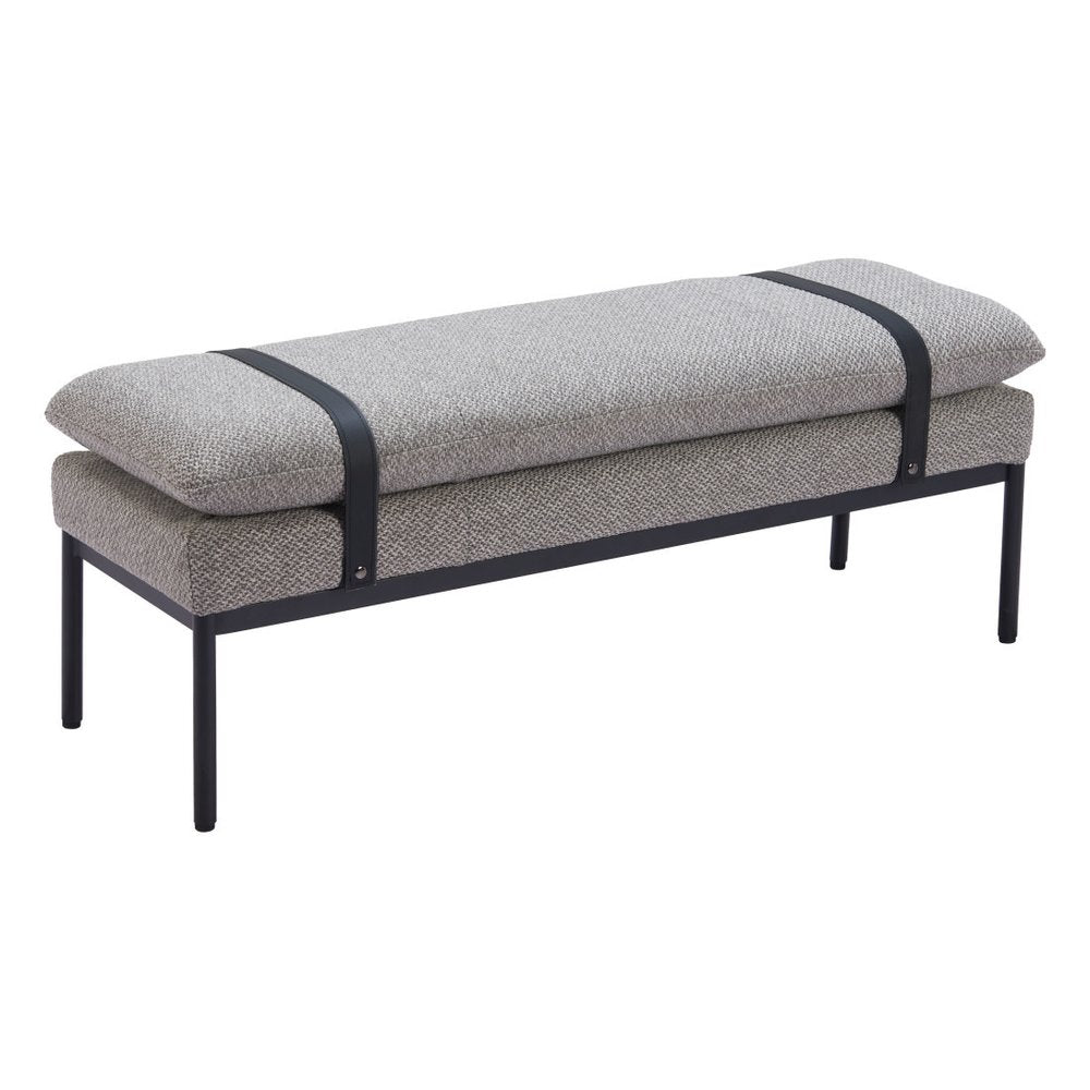 48" Gray And Black Fabric And Steel Upholstered Bench