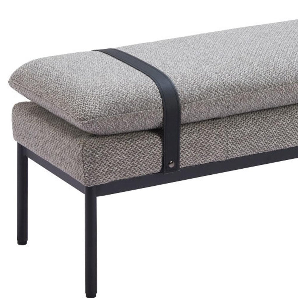 48" Gray And Black Fabric And Steel Upholstered Bench