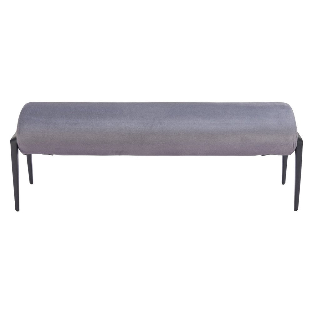 54" Gray And Black Velvet And Steel Upholstered Specialty Bench