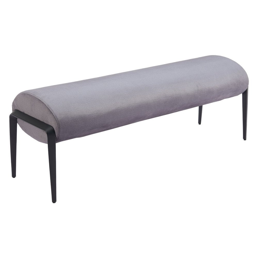 54" Gray And Black Velvet And Steel Upholstered Specialty Bench