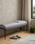 54" Gray And Black Velvet And Steel Upholstered Specialty Bench
