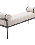 55" Cream and Black Corduroy and Steel Upholstered Bench