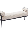 55" Cream and Black Corduroy and Steel Upholstered Bench