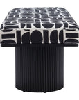 49" Black And White Geometric Fabric and Solid Wood Upholstered Bench