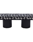 49" Black And White Geometric Fabric and Solid Wood Upholstered Bench