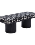 49" Black And White Geometric Fabric and Solid Wood Upholstered Bench