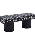 49" Black And White Geometric Fabric and Solid Wood Upholstered Bench