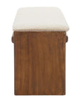 48" Beige and Brown Fabric and Solid Wood Upholstered Dining Bench