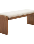 48" Beige and Brown Fabric and Solid Wood Upholstered Dining Bench