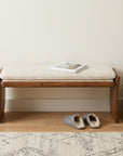 48" Beige and Brown Fabric and Solid Wood Upholstered Dining Bench