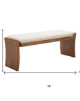 48" Beige and Brown Fabric and Solid Wood Upholstered Dining Bench