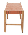 48" Tan and Natural Genuine Leather and Solid Wood Upholstered Dining Bench