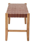 48" Tan and Natural Genuine Leather and Solid Wood Upholstered Dining Bench
