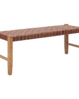48" Tan and Natural Genuine Leather and Solid Wood Upholstered Dining Bench