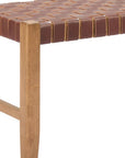 48" Tan and Natural Genuine Leather and Solid Wood Upholstered Dining Bench