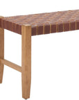 48" Tan and Natural Genuine Leather and Solid Wood Upholstered Dining Bench